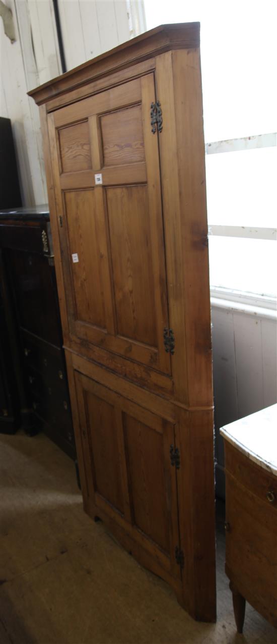Victorian stripped pine standing corner cabinet(-)